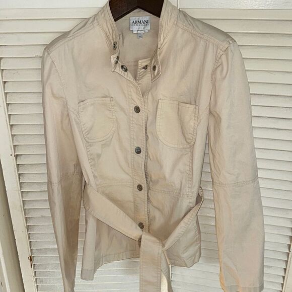 🇮🇹 Armani Collezioni Cotton Stretch Jacket w/ Belt 4 Pockets Travel ComfyChic - Picture 1 of 17